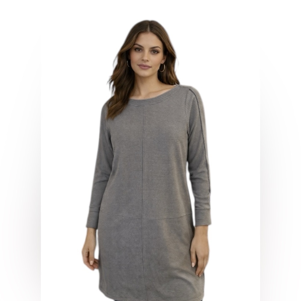 Athleta Gray Striped Long Sleeve Tunic Top Size M